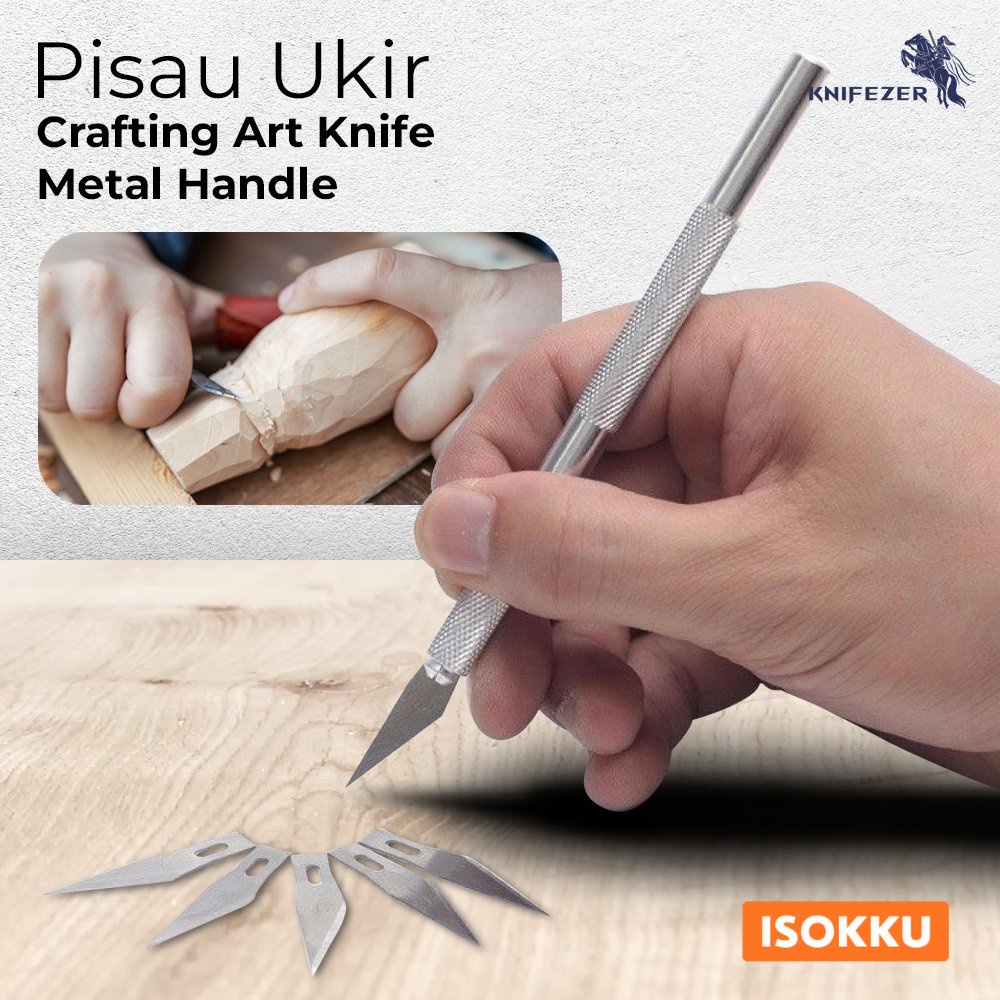 

ISOKKU Pisau Ukir Seni Hobby Crafting Art Knife Metal Handle - Silver