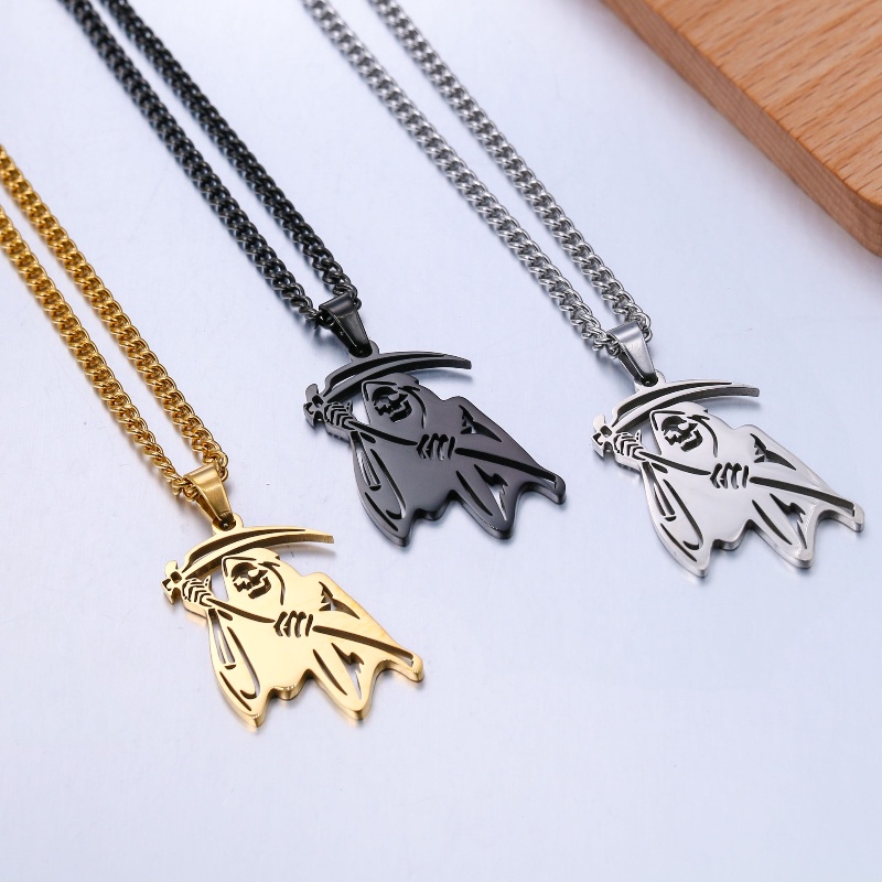 Z H Perhiasan Retro Death Skull Pendant Fashion Pria Anti Karat Kalung Hip Hop Baja Titanium Aksesoris Pesta