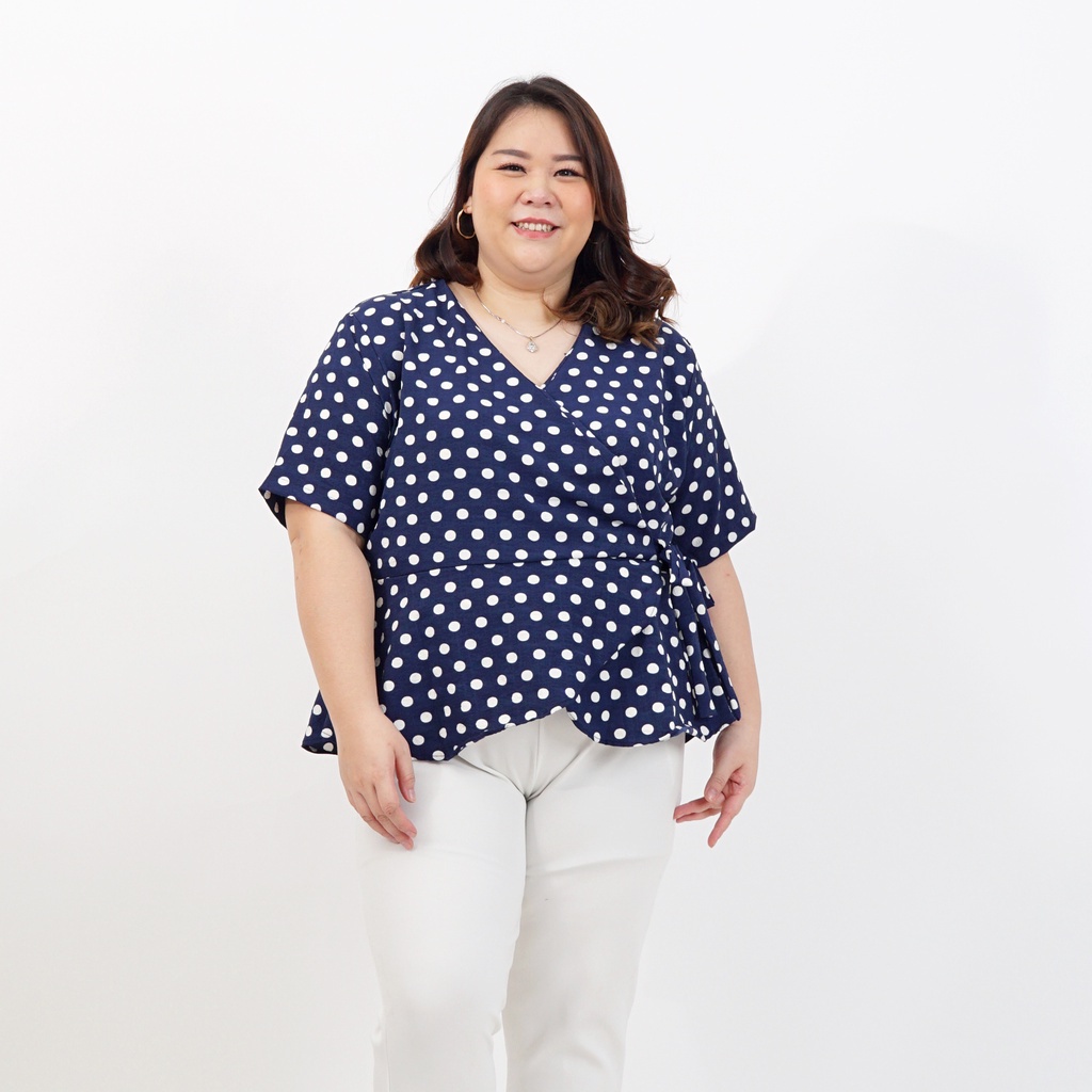 XD45T BAJU ATASAN BLOUSE WANITA LD 120cm JUMBO BIG SIZE XXL XXXL 628 Corak POLKADOT PEPLUM KOREAN ST