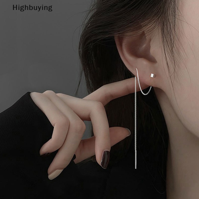 Hbid Gaya Sederhana Rantai Kotak Rumbai Drop Anting Untuk Wanita Panjang Menjuntai Earring Line Aksesoris Tipis Mini Trendi Telinga Perhiasan Glory