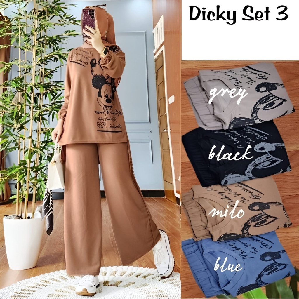 GAMIS STORE - Dicky One Set Wanita Remaja Muslim Matt Cringkle Casual Daily Fit To XL Besar l Setelan 2in1 Premium