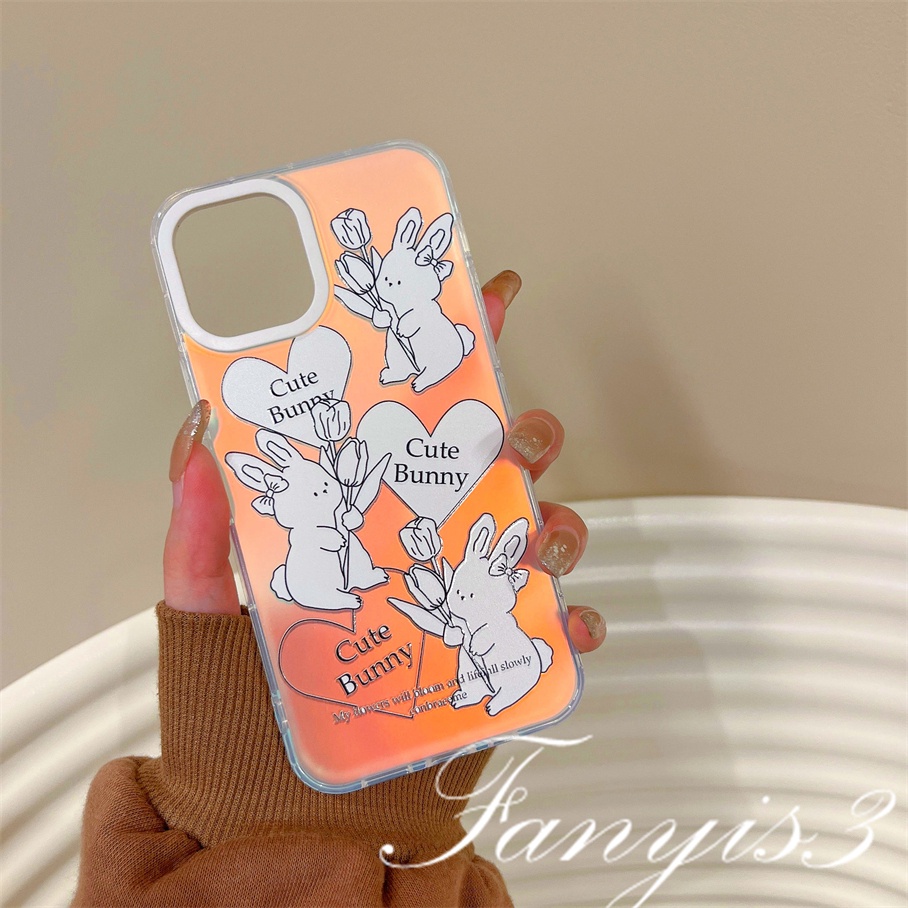 Compatible For IPhone 14 13 12 11 Pro Max X XR Xs Max 8 7 Plus SE 2020 Kompatibel Untuk Cute Sweet Little Rabbit Bunny IMD Laser Gradient Phone Case TPU Lembut Shockproof Cover Pelindung