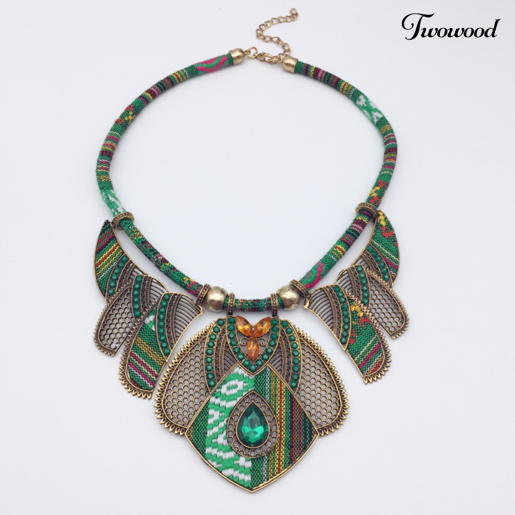 Twowood Vintage Wanita Berlian Imitasi Liontin Bib Kalung Pernyataan Tribal Perhiasan Hadiah