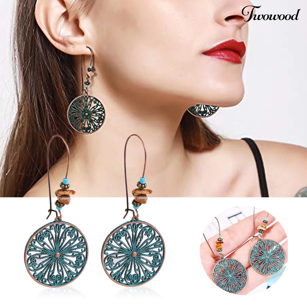 Twowood 1pasang Anting Vintage Drop Fashionable Bohemian Panjang Anting Set Perhiasan Boho Untuk Travel