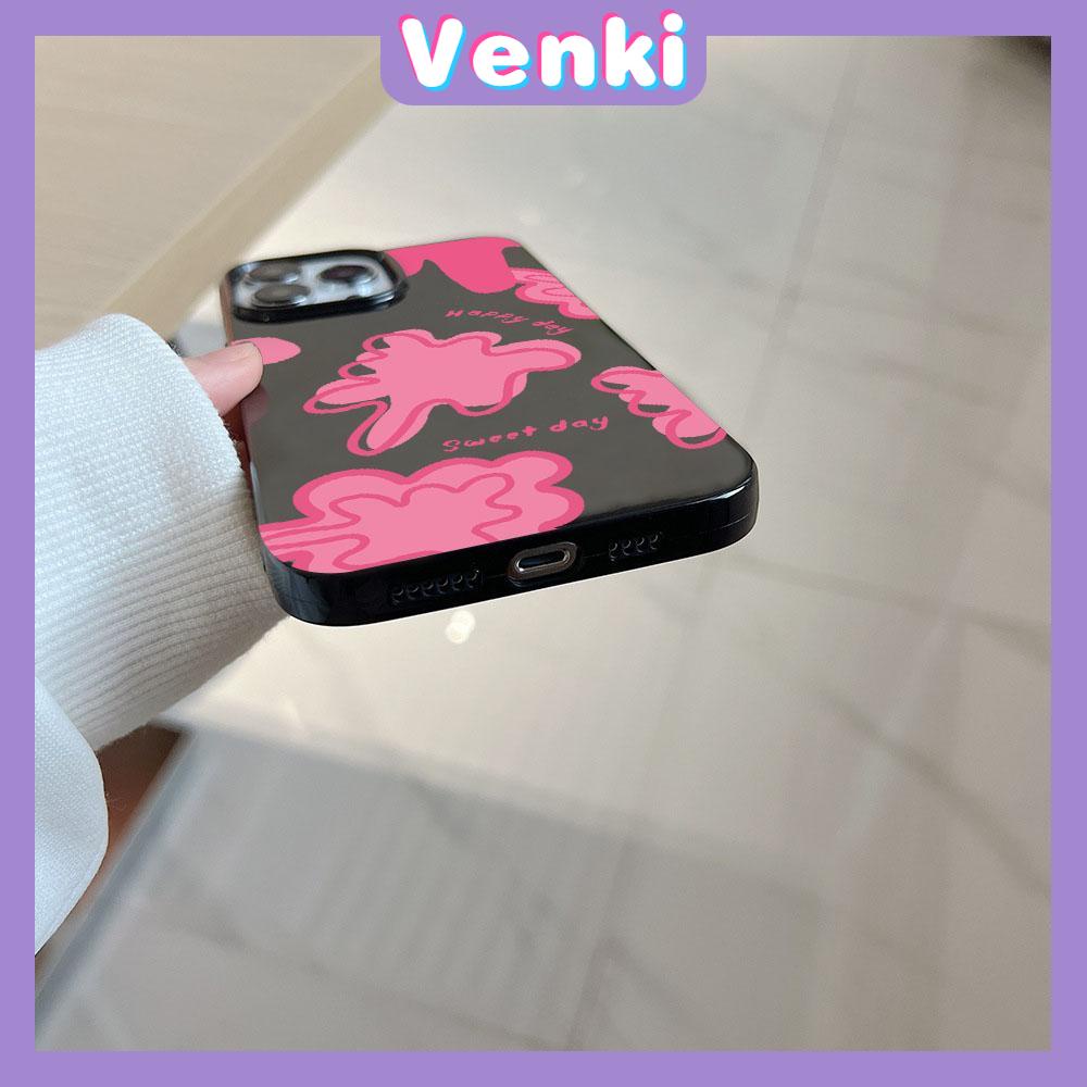 VENKI - For iPhone 11 iPhone Case Black Glossy TPU Soft Case Shockproof Protection Camera Pink Graffiti Compatible with iPhone 14 13 Pro max 12 Pro Max xr xs max 7Plus 8Plus