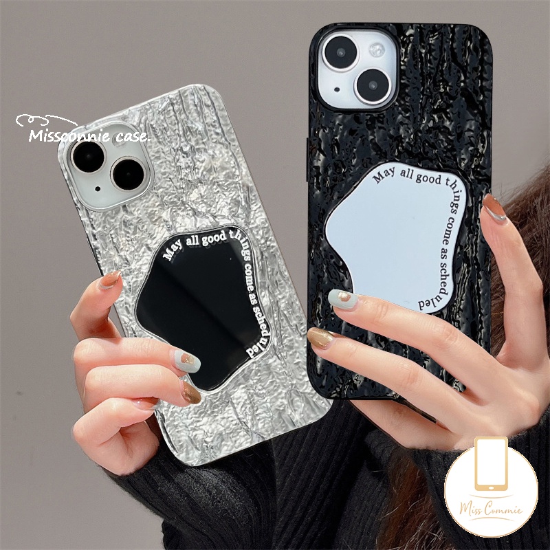 IPHONE Case Cermin Make Up Kompatibel Untuk Iphone11 13 14 12 Pro MAX XR 7Plus 8Plus X XS Max7 6 6S 8 Plus SE 2020 Mewah Electroplate Plating Kerut Phone Cover