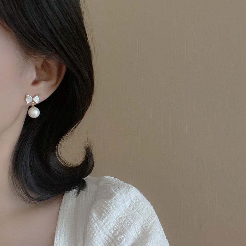 Anting Mutiara Busur Shell Anting Gaya Peri Kecil Dan Super Anting Minimalis Korea