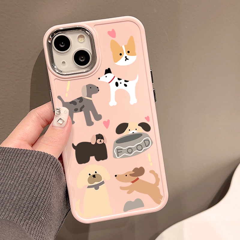 IPHONE Bingkai Tombol Logam Hitam Dan Putih Casing Ponsel Desain Puppy Layar Penuh Kompatibel Dengan Iphone12 13 14 11 Pro Max X Xs Max Xr Vvcdfr