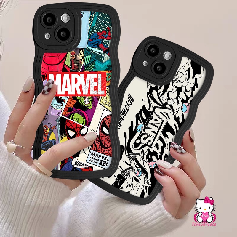 IPHONE Graffiti Kartun M.ARVEL Spiderman V.ANS Casing Ponsel Kompatibel Untuk Iphone7-6 6s 814 Plus XR XS X Max 7Plus 11 13 12 14 Pro Max SE 2020 Trendi Merek Wavy Edge Lembut Tpu Back Cover