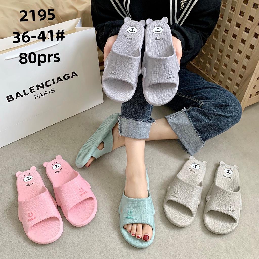 Sandal Slop Karet PCU Wanita Motif BEAR 3D Timbul emboss SMILE Import LLS NO-2195 36-41