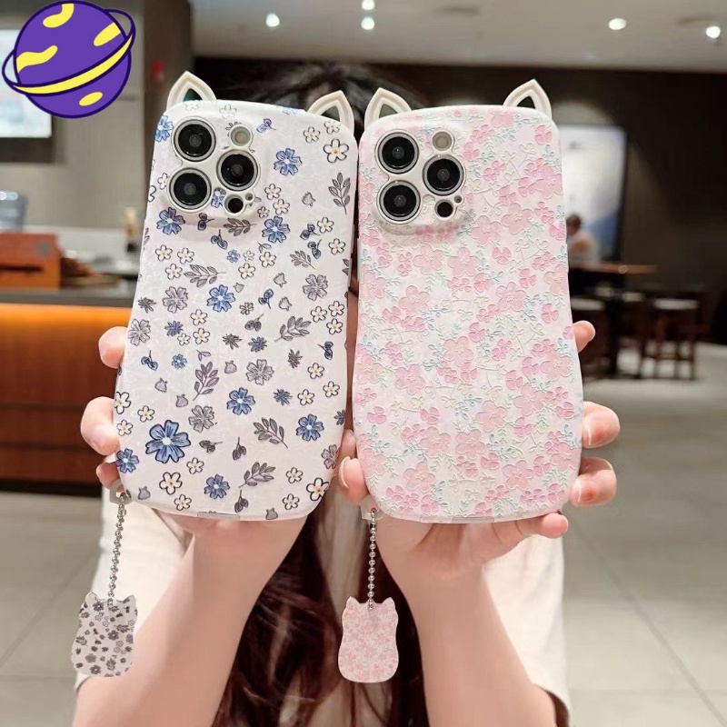 IPHONE Casing Pelindung Telinga Kucing 3D Cocok Untuk Iphone14 13 12 11 Pro X XS Max7 8 14 Plus Casing Ponsel Motif Bunga XR