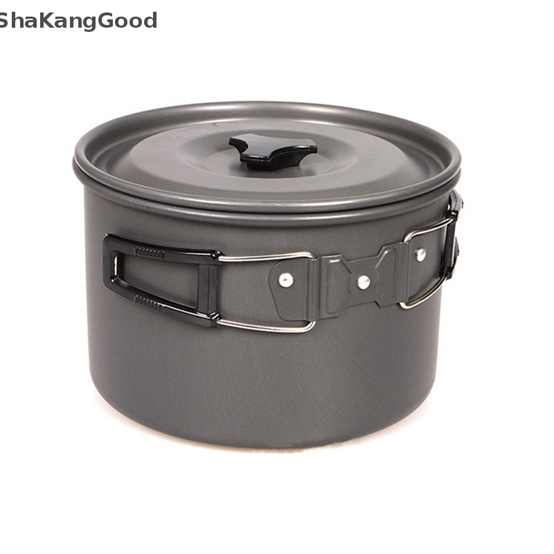Skid Camping Cookware Set Aluminium Non Portable Peralatan Makan Luar Ruangan Ketel Panci Cookset Masak Panci Mangkok Untuk Hiking BBQ Piknik SKK