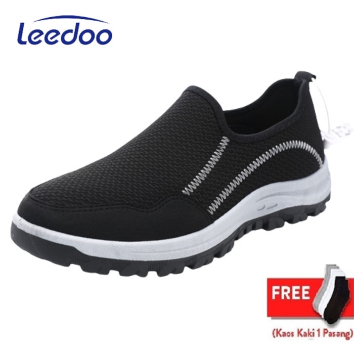 (COD) Leedoo Sepatu Pria Slip On Slop Casual Sneaker Sepatu Olahraga MC603 - Hitam, 39