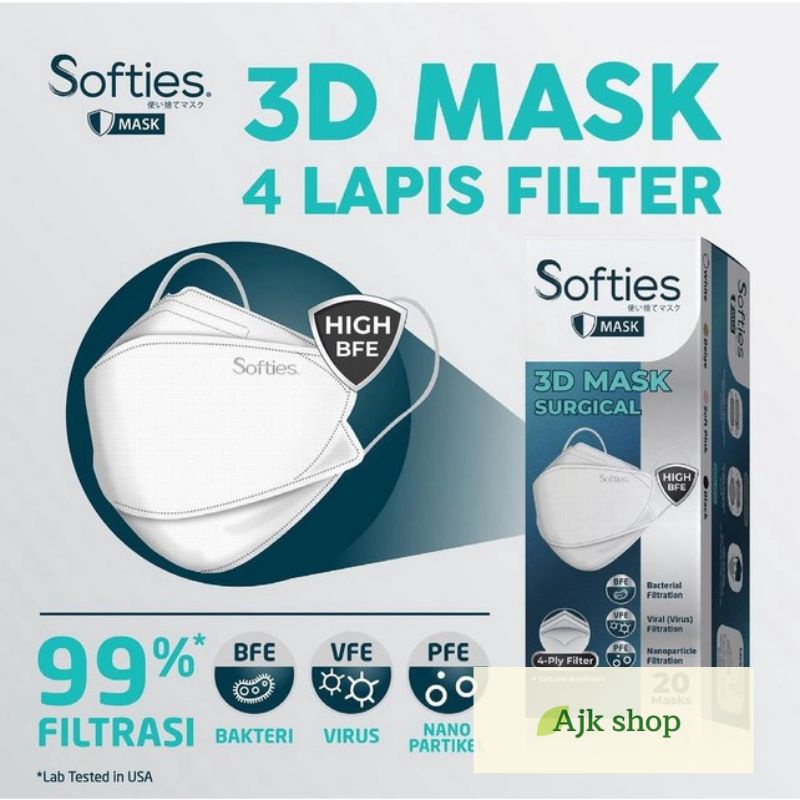 Masker Softies Surgical 3D Mask 4 Ply KF94 isi 20 Original