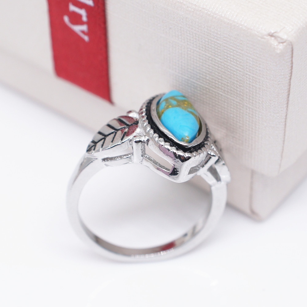 Goldkingdom Aksesoris Perhiasan Fashion Ready Stock Cincin Daun Pohon Pirus Vintage