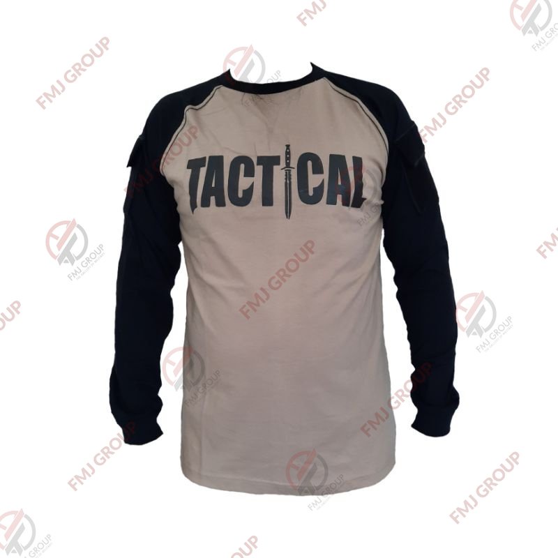 Kaos TACTICAL Lengan Panjang Kombinasi Cream-Hitam / Kaos Lengan Panjang TACTICAL / Kaos Reglan Tactical Pria