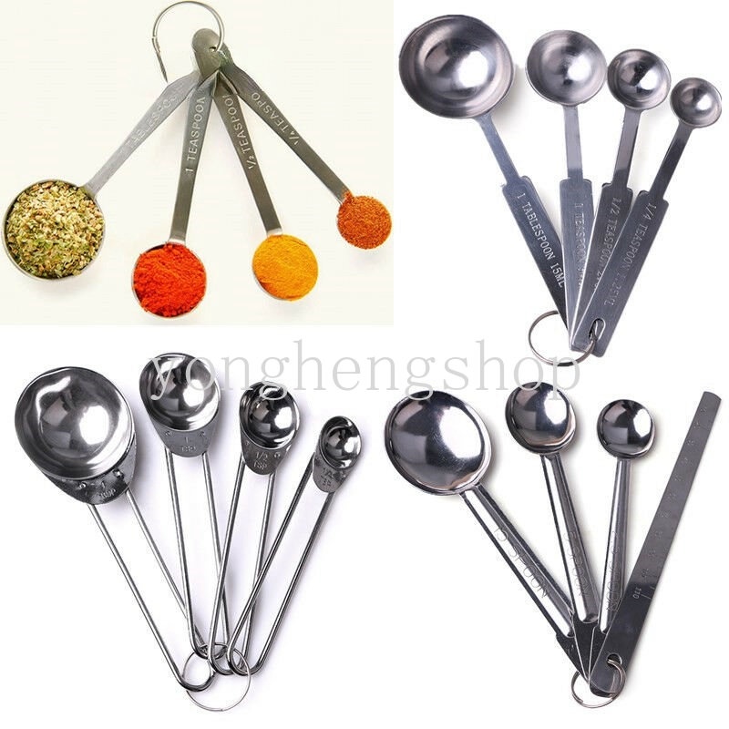 4pcs/set Stainless Steel Sendok Takar Kue Baking Tepung Gelas Ukur Kopi Susu Gula Sendok Sendok Teh Bumbu Timbang Dapur Alat Masak