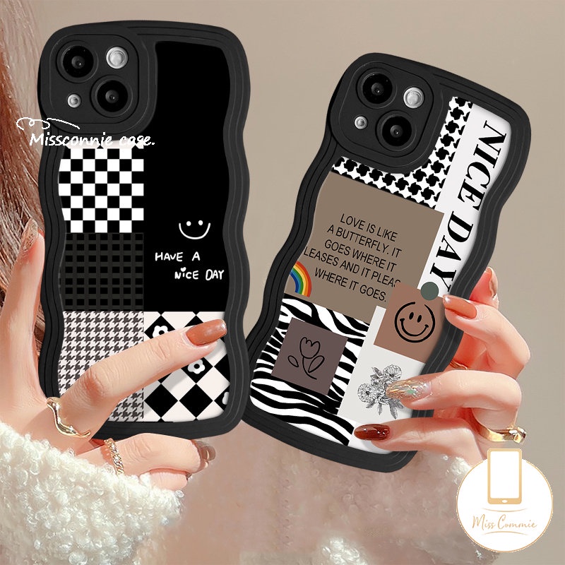 Casing Tepi Bergelombang Smiley Untuk Redmi 9C 12C A1 9 10C 10 9A 10A 9T A1+Note8 11 10s 9 11s 9s 10 Pro Mi 11T Pro POCO M3 X3 NFC Pro Lembut Tpu Bunga Kisi Splicing Motif Leopard Sarung