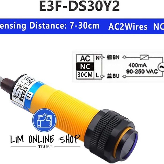 SENSOR PHOTOELECTRIC E3F-DS30Y2 NC Adjustable 30Cm AC 2 Wire