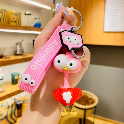 3d Hewan Lucu Ostrich Gajah Banteng Logam Gantungan Kunci Untuk Mobil Rumah Keys Bluetooth Earphone TWS Anti-Hilang Tali Gantungan Kunci Gadis Cowok Tas Ransel Charms Pendant