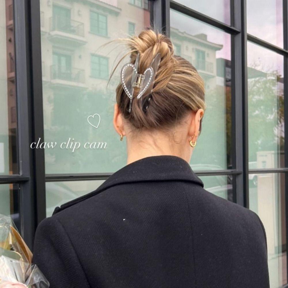 Fishstick Heart Hair Claw Fashion Hiasan Kepala Indah Ins Y2k Gaya Gadis Jepit Rambut Besar Hairgrips Zirkon Kristal Ponytail Holder