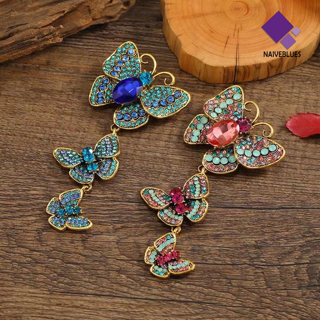 &lt; Naiveblues &gt; Kupu-Kupu Bros Mewah Elegan Hadiah Mulia Berlian Imitasi 3kuntum Setelan Bisnis Pin Fashion