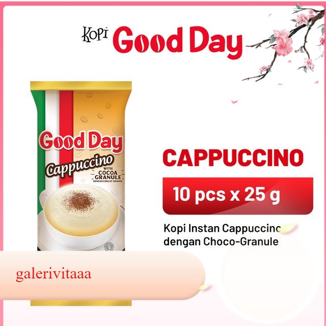 

Good Day Cappuccino 1 Renteng ( Isi 10 Pcs x 25 Gram )