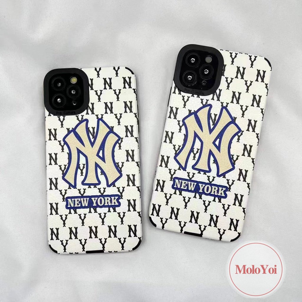 IPHONE Stiker Tekstur Kulit Mewah Shockproof Case Kompatibel Untuk Iphone7 8 Plus XR X XS Max 7Plus 11 14 12 13 Pro Max Eropa Dan Amerika Trendi Merek NEW YORK Telepon Soft Cover