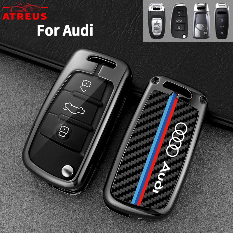 Audi Zinc Alloy Bungkus Penuh Case Kunci Mobil Cover Serat Karbon Kulit Smart Key Protector Untuk A3 8l A1 Q5 TT mk2 A5 A4 B7 B8 B5 A6 C7 C6 Q7 Q3 Q2 E-tron