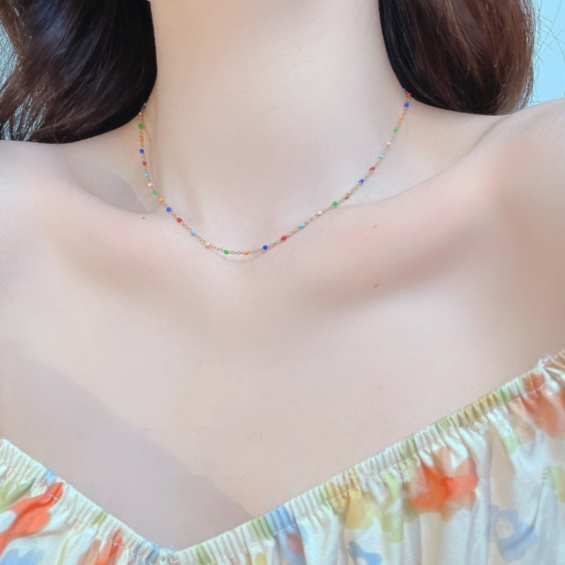 Papaozhu Ins Trendi s925 Perak Pelangi Manik-Manik Bunga Choker Kalung Untuk Wanita Perempuan Korea Fashion Warna-Warni Pesona Kalung Liburan Liburan Perhiasan Hadiah