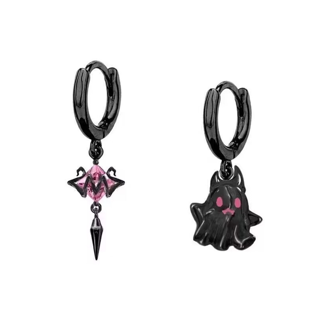 Ins Style Gothic Anting Hantu Kecil/Giwang Telinga Berlian Air Pink Asimetris Lucu/Y2k Pendant Earring