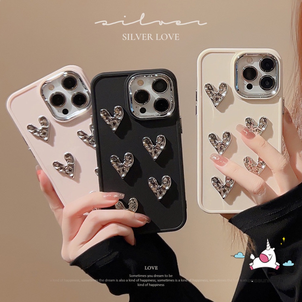 Mewah Lanjutan 3D Love Heart Plating Square Case Kompatibel untuk iPhone 7Plus 13 11 XR 14 12 Pro MAX X 8Plus XS MAX Fashion Sederhana Warna Solid Macaron Warna Permen Penutup Ponsel Lembut