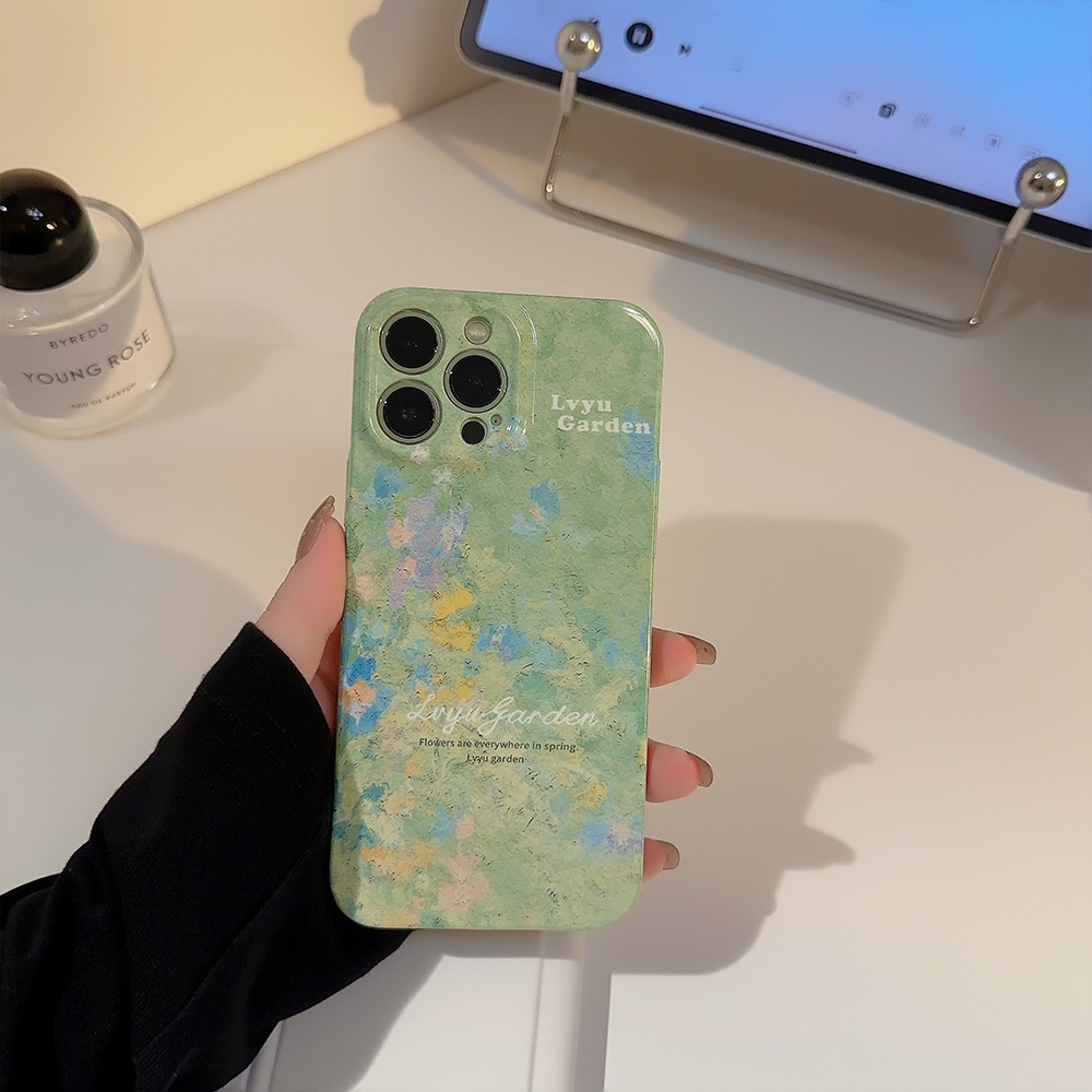 Ins Lukisan Cat Minyak Green Garden Hard Shell Fotografi Film Case Untuk Iphone SE 2020 7 /8 Plus 14x XR XM 11 12 13 PRO MAX Casing Cover Pelindung AT0280