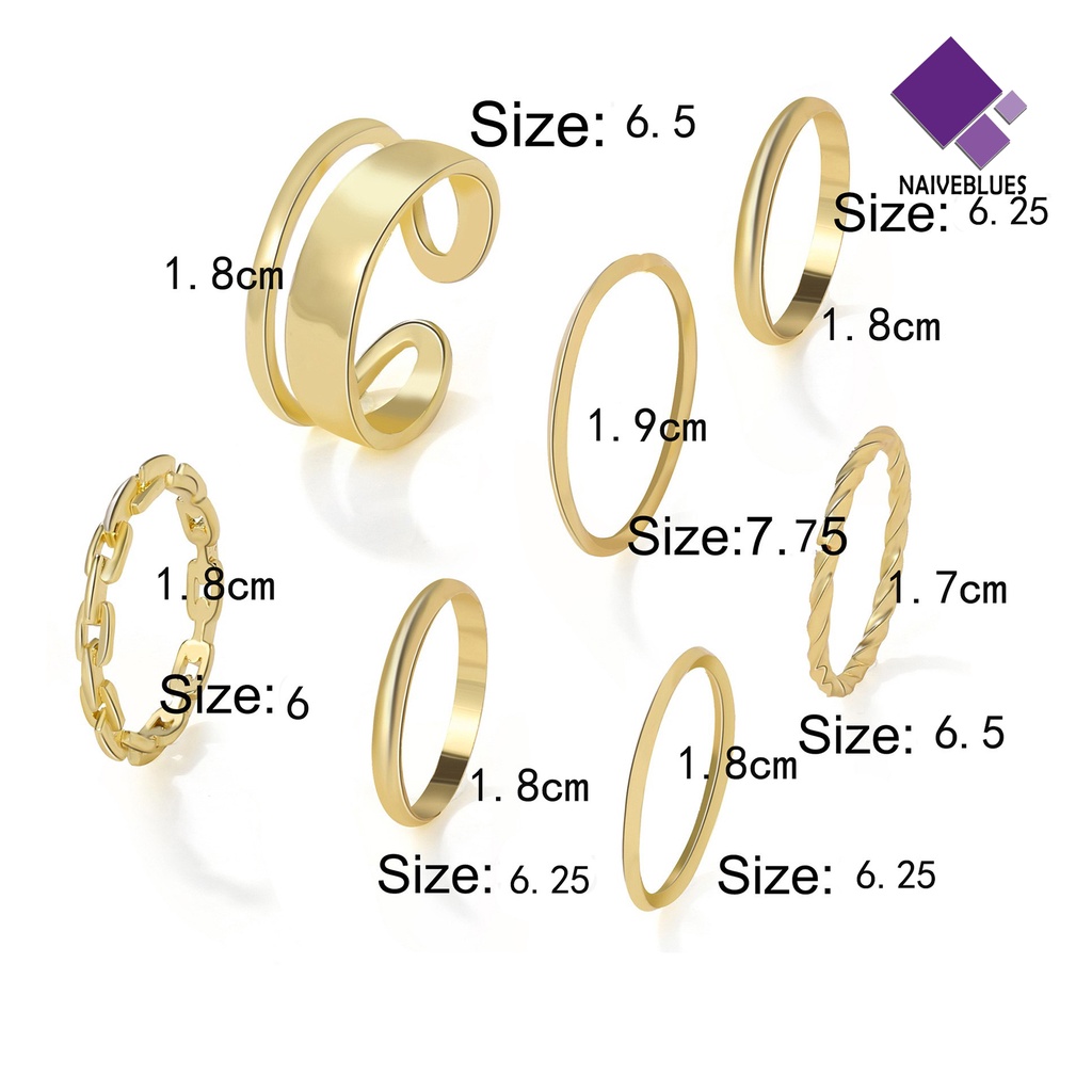 &lt; Naiveblues &gt; 7Pcs/set Wanita Knuckle Rings Geometris Bukaan Adjustable Hip Hop Jari Rings Pesta Club