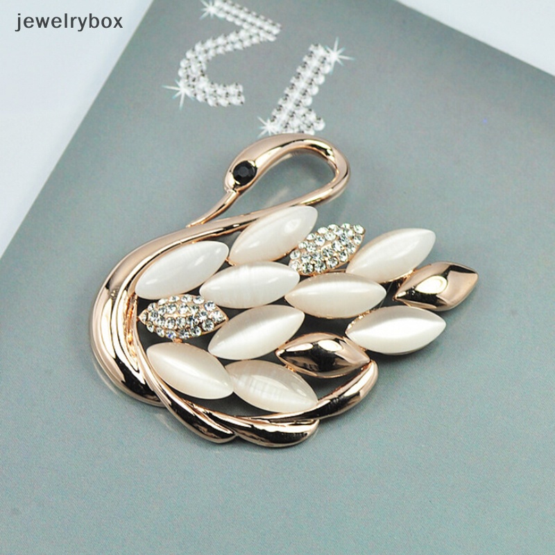 [jewelrybox] Trendy Elegan Motif Angsa Berlian Imitasi Bros Pin Kristal Bros Pin Klip Butik