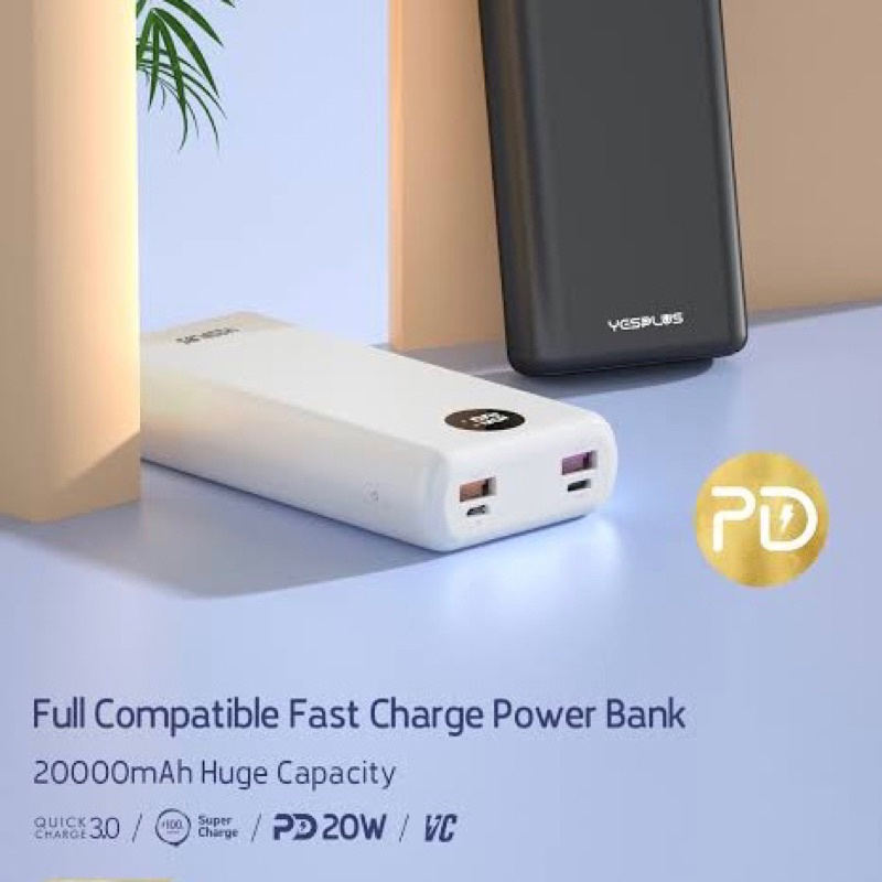 YSPLUS PD20W Powerbank 20.000mAh SUPER FAST Charging LED 20Watt Support VOOC Quick Charge 3.0