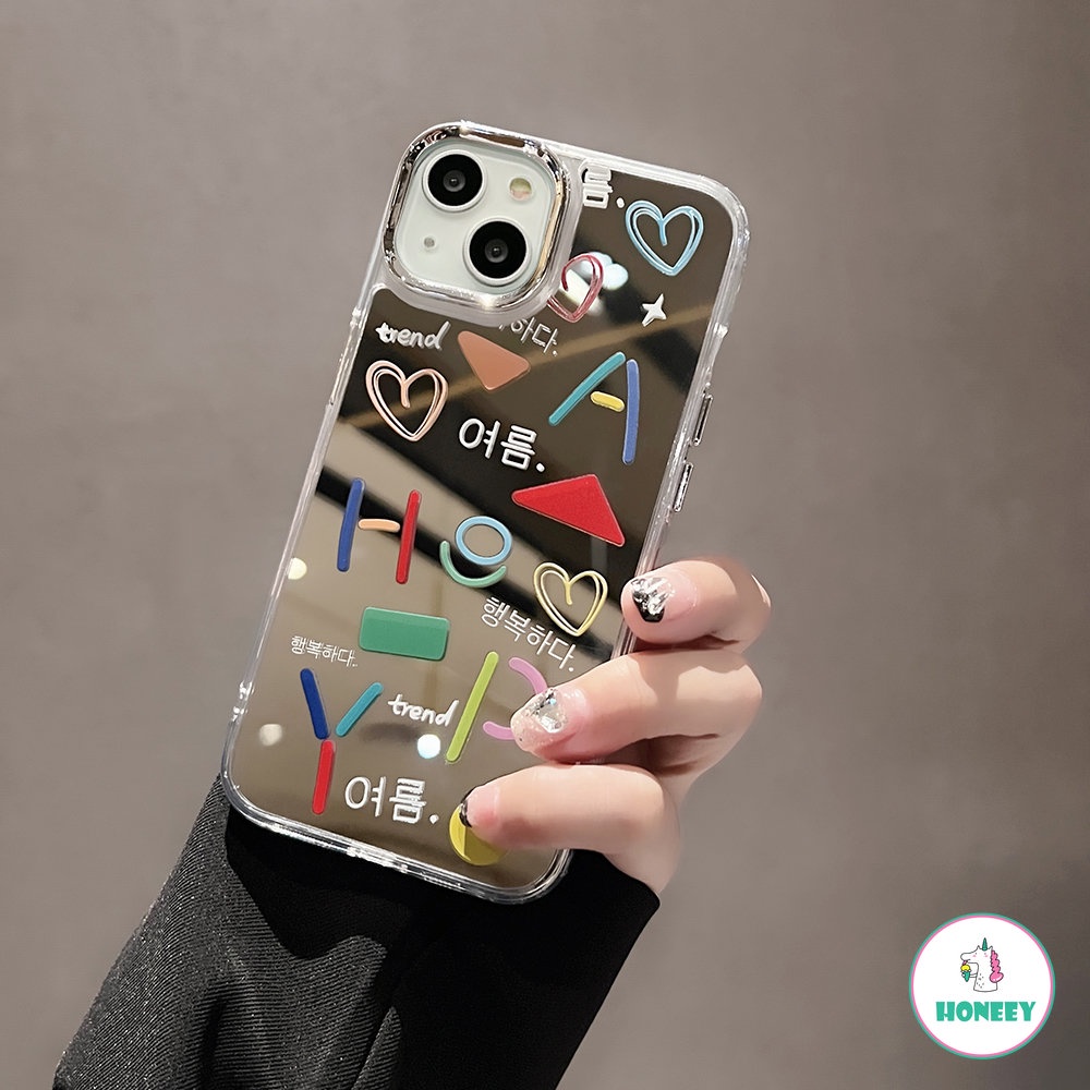 IPHONE Korea INS Imut Graffiti Phone Case Kompatibel Untuk Iphone14 11 12 13 Pro Max Kreatif Cinta Hati Make Up Cermin Penutup Belakang