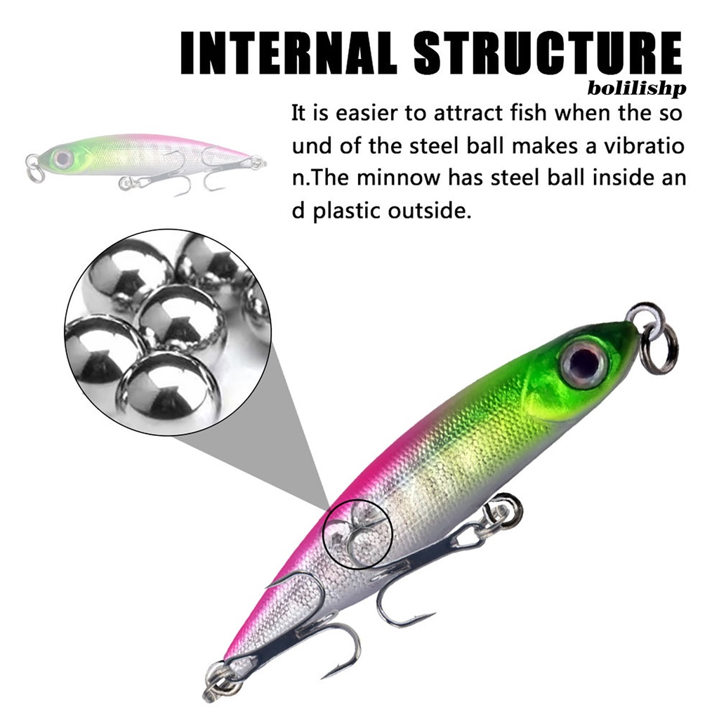 Bo-5.3cm/3g Lure Bait 2kait Treble Tajam Barb Vibrant Steel Balls Plat Lidah Panjang Tenggelam Perlahan Umpan Bionik Untuk Memancing Di Luar Ruangan