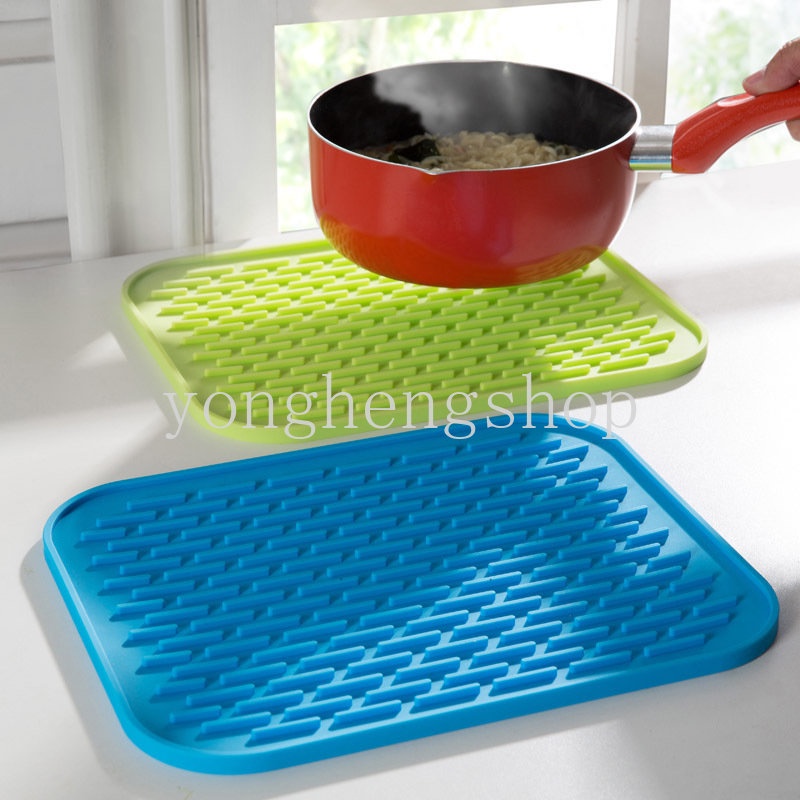 Silikon Anti Panas Panci Pan Holder Pad Tahan Panas Persegi Panjang Alas Meja Makan Non-Slip Coaster Tatakan Drainase Tikar Dish Drying Mat Aksesoris Dapur