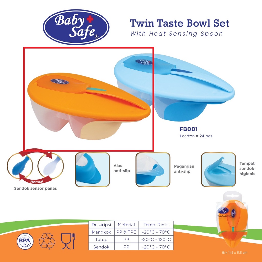 Baby Safe Feeding Bowl With Heat Sensing Spoon FB001 BabySafe Tempat Makan Bayi Wadah Mangkok Makan Bayi Sendok Makan Bayi Sensor Panas