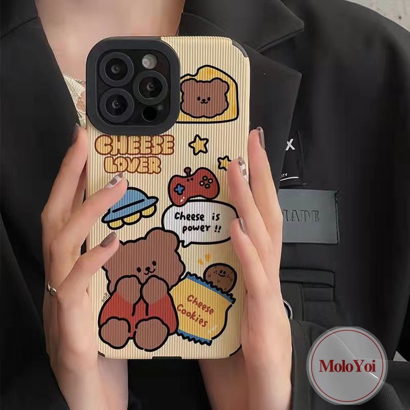 Ins Lucu Kartun Beruang Ponsel Case Kompatibel Untuk IPhone 11 Pro Max 7Plus XR X XS Max7 8 Plus 11 13 12 14 Pro Max Silikon Lembut Shockproof Mewah Tekstur Kulit Tpu Cover