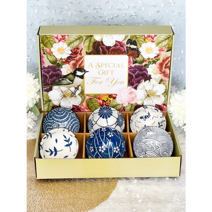 Flower Gift Box Japanese Azura 6 Bowls | Mangkok Keramik