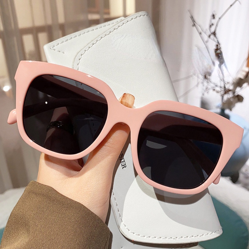 (YUZHU) Ins Gaya Kacamata Hitam Pink Hijau Untuk Wanita Musim Panas Anti UV Oversized Square Frame Sunglasses