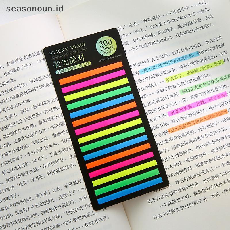 Seasonoun 300lembar Indeks Warna Hujan Memo Pad Extra Tipis Lengket Neon Transparan Note Index Stiker Label Perekat Perlengkapan Sekolah Kawaii Stationery.