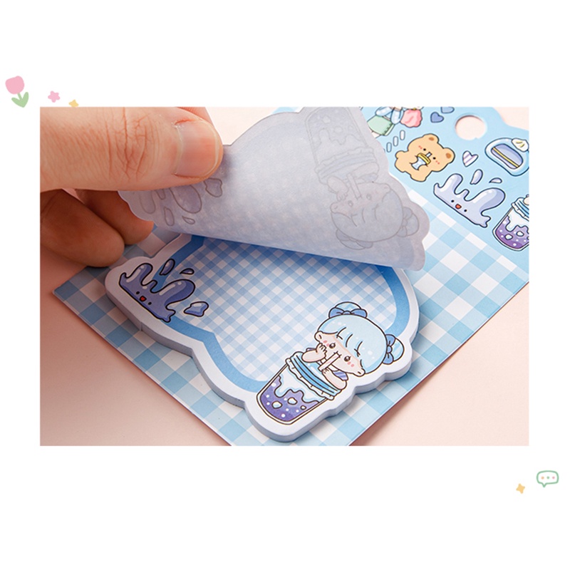 30lembar Kawaii Kartun Berbentuk Kisi Sticky Notes Siswa Portable Tearable Notepad