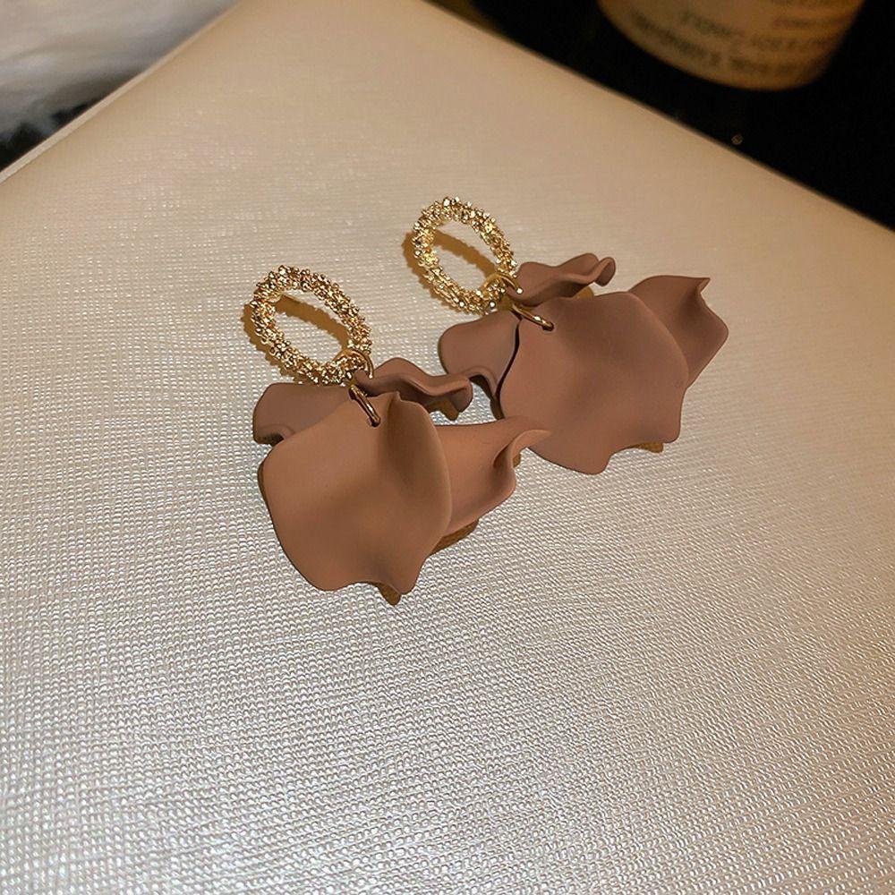 Nickolas1 Wanita Drop Anting Trendi Pesona Ear Drop Gadis Hadiah Kelopak Temperamen Akrilik Gaya Korea Menjuntai Anting-Anting