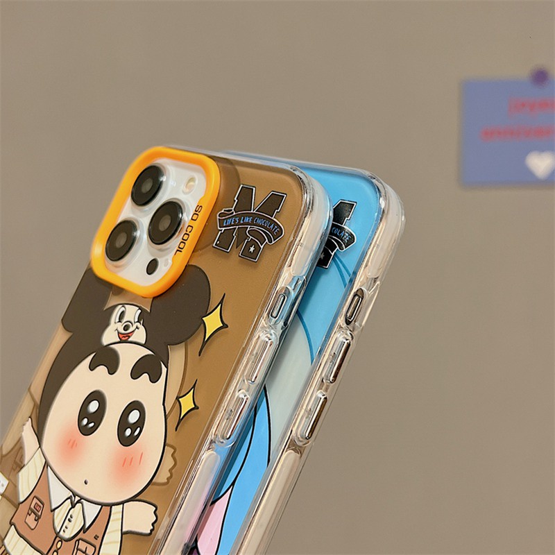 Lovely Crayon Shin-chan Skin Feel Soft Case HP iP iPhone 12 13 14 Pro Max 11 Blue Brown FTD Casing Apple