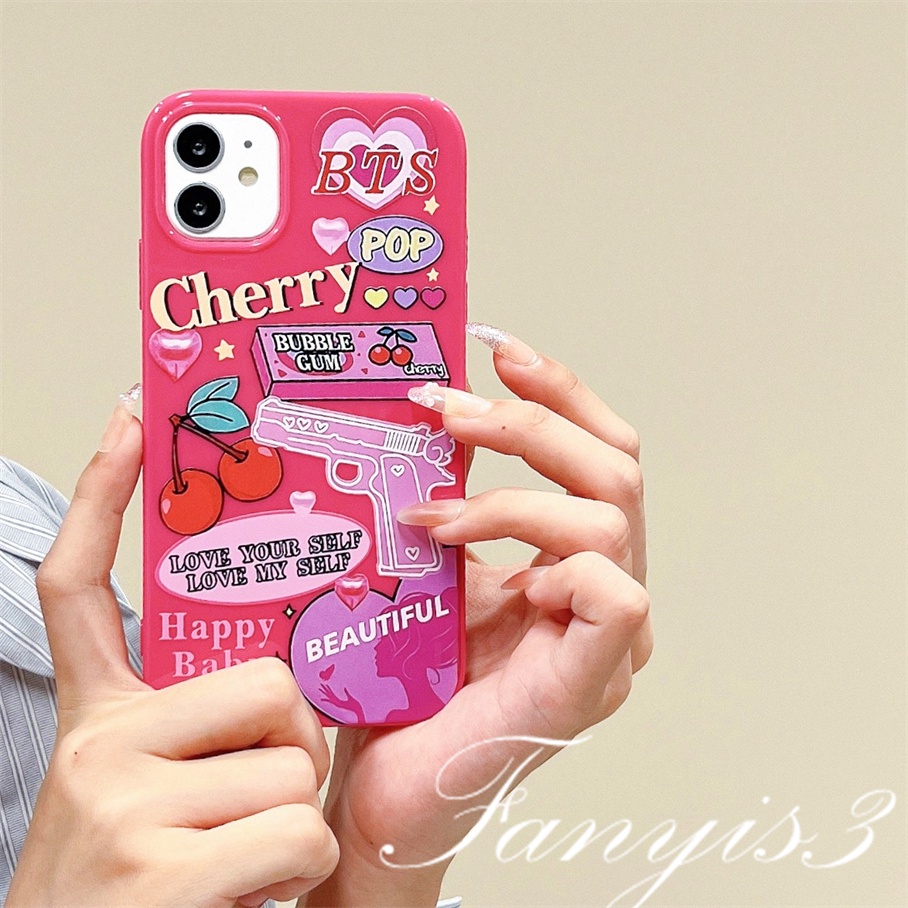 Compatible For iPhone 14 13 12 11 Pro Max X XR Xs Max 8 7 6 6s Plus SE 2020 Kompatibel Untuk Ilustrasi Graffiti Cherry Permukaan Glossy Phone Case TPU Silikon Lembut Cover Pelindung