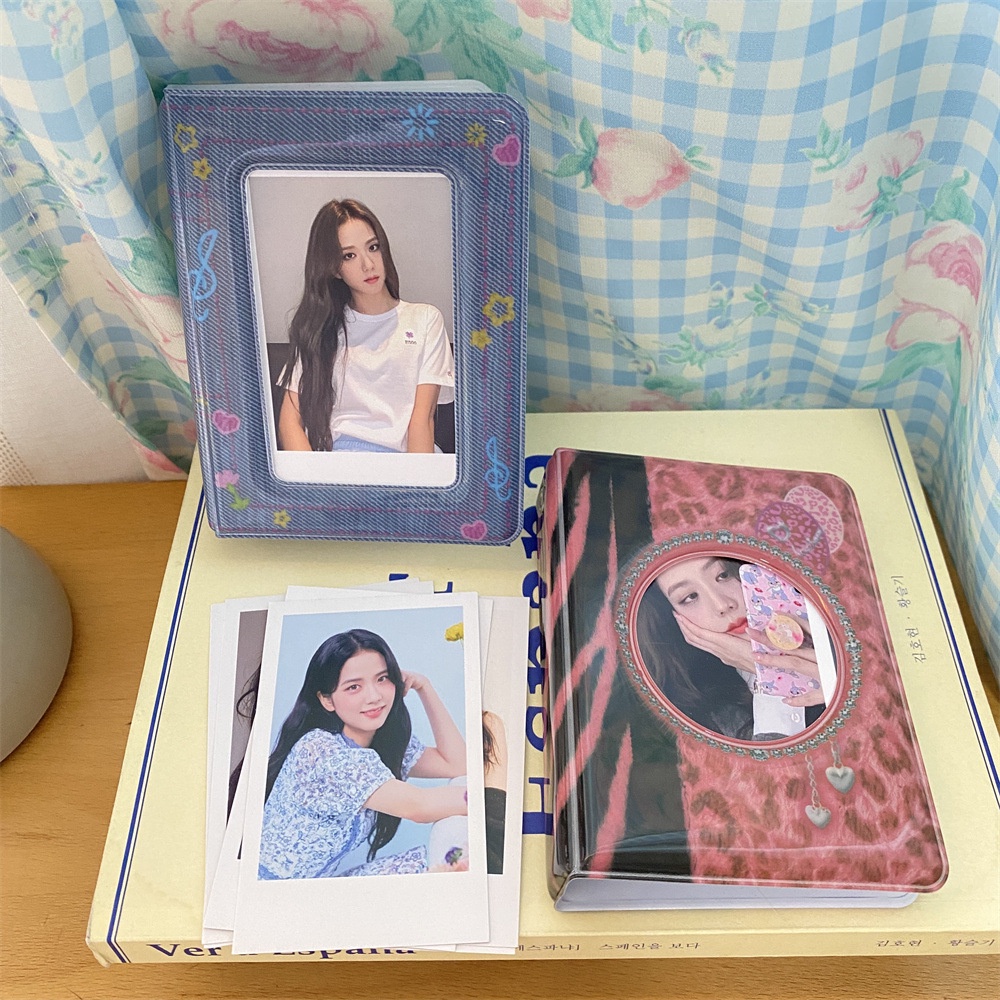 Y2k Album Foto Retro 3Inch 40slot PVC Denim Leopard Tempat Penyimpanan Kartu Kpop Idol Photocard Pelindung Buku Kolek Mini