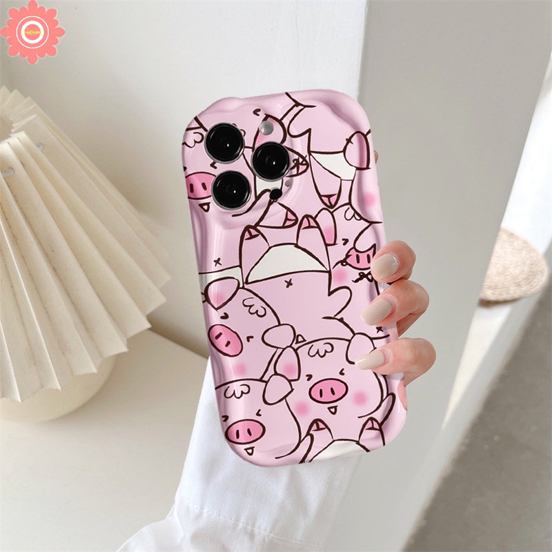 Lovely Kartun Babi Kelinci Lucu Case Untuk Samsung A14 A24 A23 A04s A52 A32 A13 A50 A12 A30s A04 A03 A03s A02s A20 A30 A20s A10s A51 A21s A11 3D Wavy Curved Edge Glossy Soft Cover